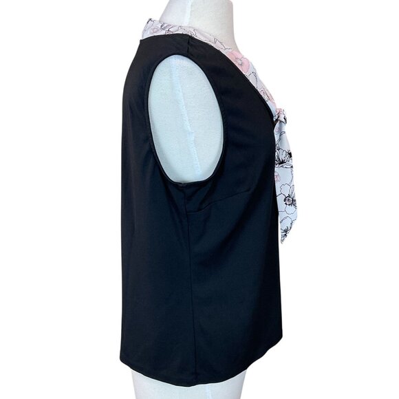 Brooks Brothers Sleeveless Black Tank with Floral Contrast Trim Tie Front XL - Picture 3 of 7